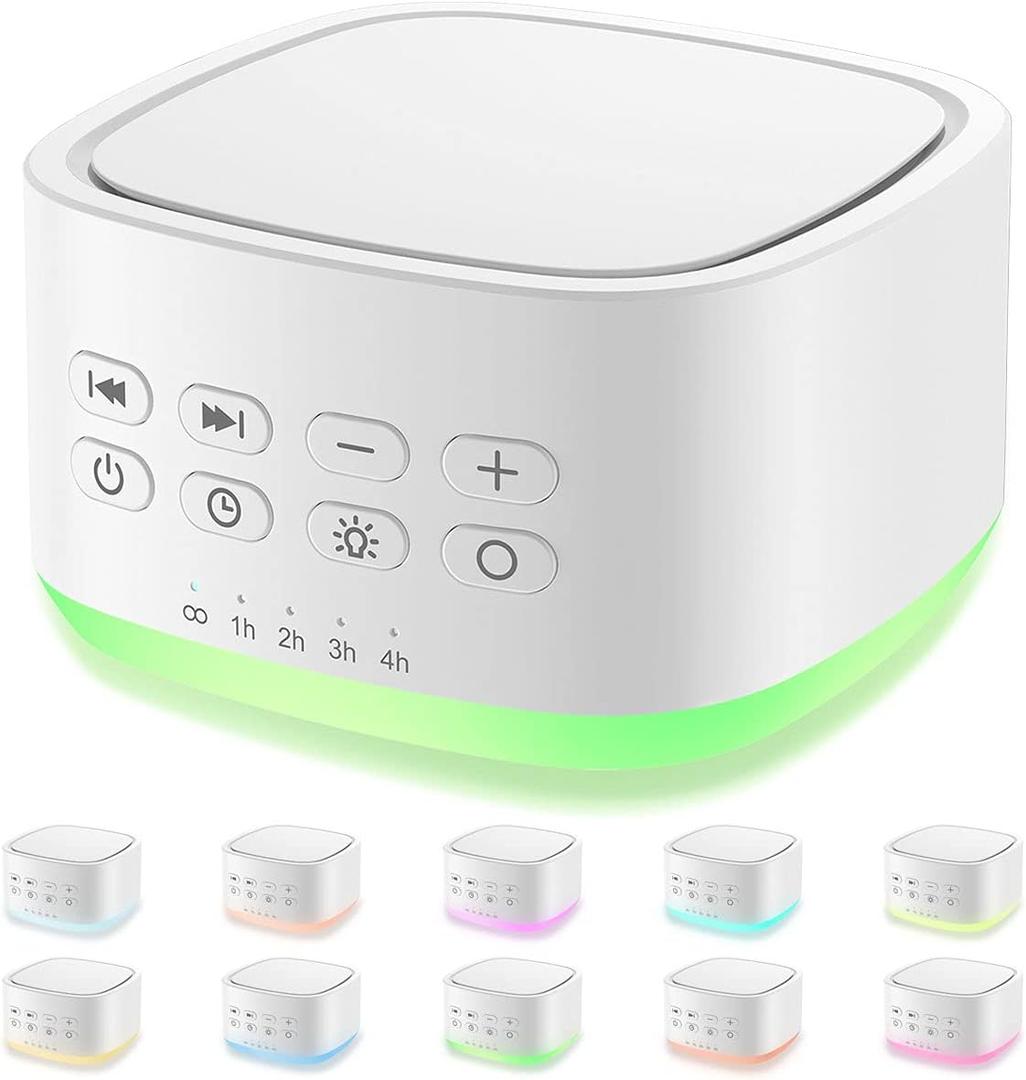 Magicteam White Noise Machine 10 Colors Lights and 25 Soothing Sounds Sleep Sound Machine with 5 Timers with Memory Feature Portable Sound Machine for Baby Adults. (White)