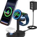 25W 3 in 1 Super Fast Charging Station for Apple MagSafe Charger, Wireless Magnetic Mag-Safe Charger Stand for iPhone 17 16 15 14 13 12 Apple Watch AirPods Series, 45W Adapter Included