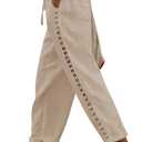 PIDOGYM Women's Linen Capri Pants, Lightweight Casual Summer Pants with Drawstring Elastic Waist (XL)