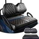 NOKINS Golf Cart Diamond Seat Covers Kit, Fit for Club Car Precedent OEM Standard Front Seat Cushion, Golf Cart Vinyl Seat Cover, No Nails Required (Black and Brown Stitching)