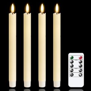 LED Flameless Taper Candles with Remote Timer,Ivory Battery Operated Flickering Window Candles,Pack of 4 Real Wax Warm Fire 3D-Wick Flameless Candlesticks,Home Wedding Decor '0.78 x 9.64'