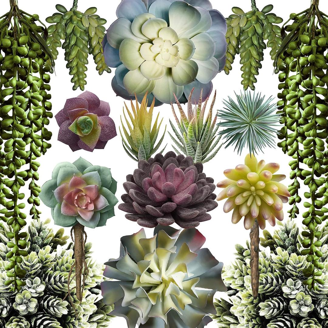 caqpo Artificial Succulents - 15 Pack - Premium Unpotted Succulent Plants Artificial - Realistic Textured Succulents - Fake Succulent Plants for DIY - Feaux Faux Cactus Plant Bulk