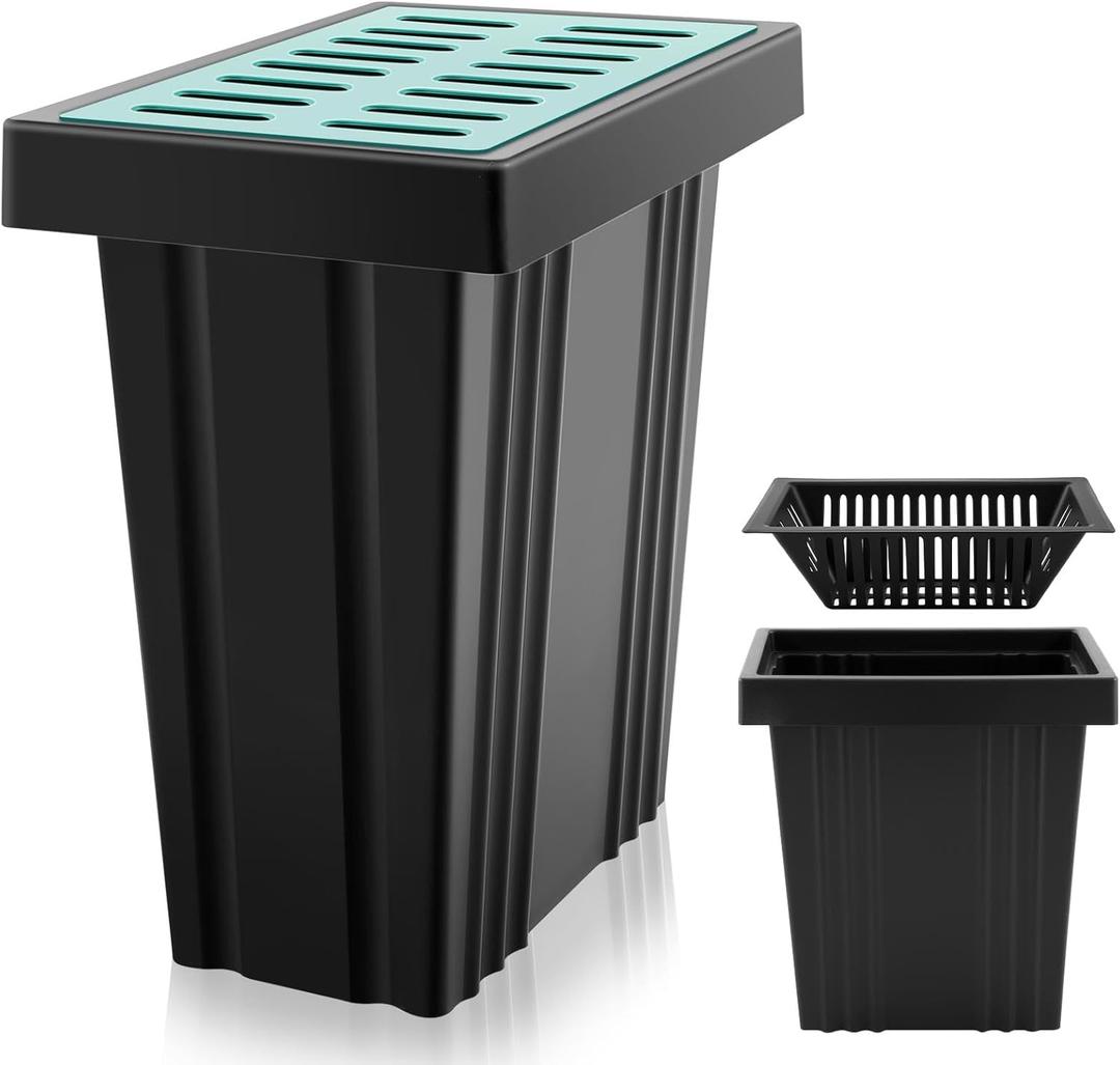 Catch Basin with Grate 14 x 22 x 24 Inch Square Large Catch Basin for Drainage with Debris Basket French Drain Without Reserved Hole for Yard, Downspout, Lawn, Municipal Pipeline, Green, Black