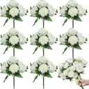 8 Bundles Artificial Peonies Silk Flowers White Faux Peony Bouquet Florals Arrangements Decor for Farmhouse Home Boho Bridal Wedding Table Centerpiece Decoration (White)