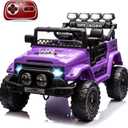 12V Kids Ride On Car for Kids Ages 37-96 Months, Electric Truck Ride On Toys with 5MPH Max Speed, Remote Control, Accelerator Pedal, Treaded Tires, Steering Wheel, Music and Story, Purple