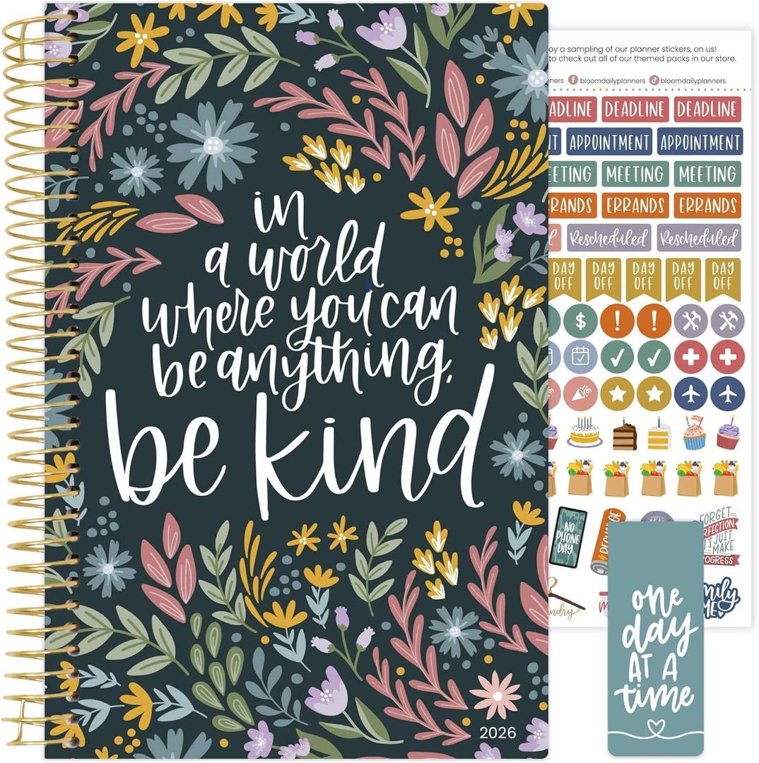 bloom daily planners 2026 Planner (January - December) Calendar Year Organizer - 5.5 x 8.25 - Weekly & Monthly Agenda Book with Stickers & Bookmark - Be Kind