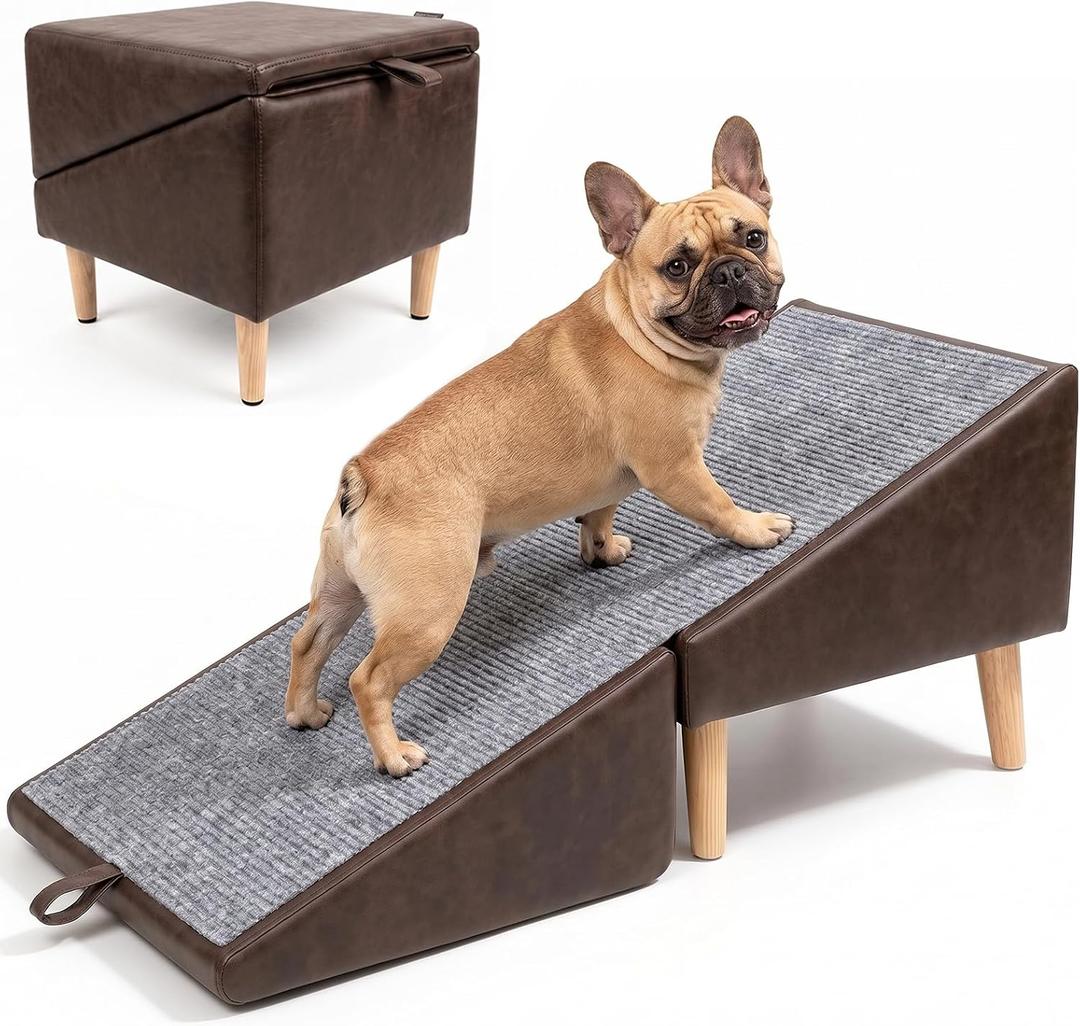 Dog Stairs 2-in-1 Dog Ramp Ottoman 16.5" H Pet Stairs for Small, Medium, Seniors Dogs & Old Cats Foldable Pet Steps for Bed and Couch Sofa Non-Slip 300lb Capacity