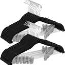 SONGMICS 20-Pack Pants Hangers, 16.7-Inch Long Velvet Hangers with Adjustable Clips, Heavy-Duty, Non-Slip Skirt Hangers, Space-Saving for Pants, Skirts, Coats, Dresses, Black UCRF012B20