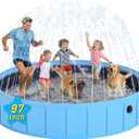 Foldable Dog Pool with Sprinkler, 97 in Extra Large Dog Swimming Pool, 2-in-1 Outdoor Collapsible Pet Bathing Tub for Pets Dogs Kids