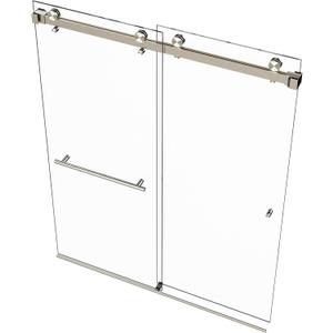 VITRA-200 56.5-59" W x 78" H Twinglide Frameless Shower Door w/ 3/8" Clear Tempered Glass (Brushed Nickel) (BRUSHED STAINLESS - TOWEL BAR & KNOB)