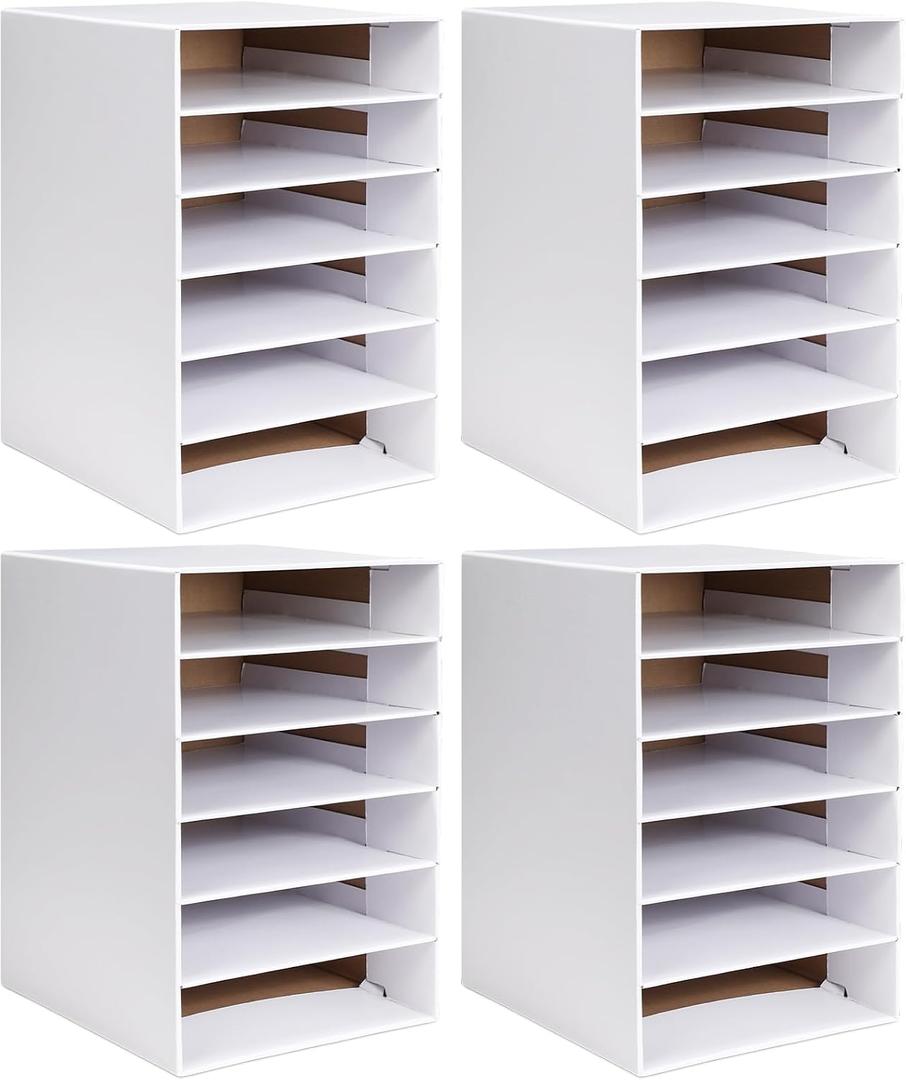 Ireer 4 Pieces Cardboard Paper Organizer, Classroom Mailboxes, Construction Paper Storage, Compartment Literature Sorters, Classroom Organizers for Student Office School (White,6 Slots)