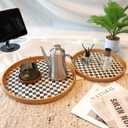2 Pcs 11.8in & 13.8in Round Rattan Mother of Pearl Inlay Serving Tray