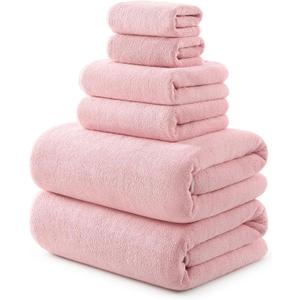 REDKISS 6 Piece Towel Set - Oversized Bath Sheets (70 x35 in), 670GSM Ultra Soft & Highly Absorbent, Quick Dry Pink Bath Towel Sets for Bathroom, Spa, Hotel, Gym