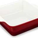 LOVECASA 8x8 inch Baking Pan, 2 Quart Square Cake Pan Baking Dish for Oven, Stoneware Brownie Pan NonStick, Casserole Baking Pan with Handle,Ceramic Bread Pans for Baking, Red