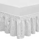 Wrap Around Elastic Eyelet Bed Skirts 18 Inches Drop Dust Ruffle Three Fabric Sides Easy On/Easy Off Adjustable Polyester Cotton (White Queen/King) (Queen/King-18 Inch Drop)