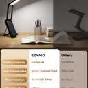 EZVALO LED Rechargeable Desk Lamp, 6000mAh Battery Operated Light, Cordless Table Lamp for Book Reading, Foldable Mini Lamp & Portable, 3 Color Dimmable Small Wireless Reading Lamp, Black