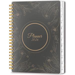 2026 Planner 8.5 x 11, Large Weekly Monthly Planners with Tabs, A4 Spiral Bound Daily Calendar 2026 Planner, 12 Month Agenda from Jan. to Dec., Flexible Cover Appointment Book(Black Gold Flower)