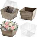 2 Set Wooden Centerpiece Box for Wedding Table Decor 6 Inch Rustic Wood Planter Box with Removable Plastic Liner Flower Boxes for Party Wedding Baby Shower Home Garden Decor(Brown)