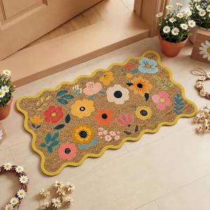 Dunzy Spring Door Mat Outdoor Colorful Floral Welcome Doormat Retro Flowers Coir Mat Front Door Non-Slip Boho Decorative Gifts Rug for Indoor Home Outside Entrance Porch Spring Party Decor
