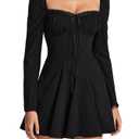 EYNMIN Long Sleeve Mini Dress Lace Sweetheart Neckline Flowy A Line Short Going Out Dresses for Women Black (Black, M)