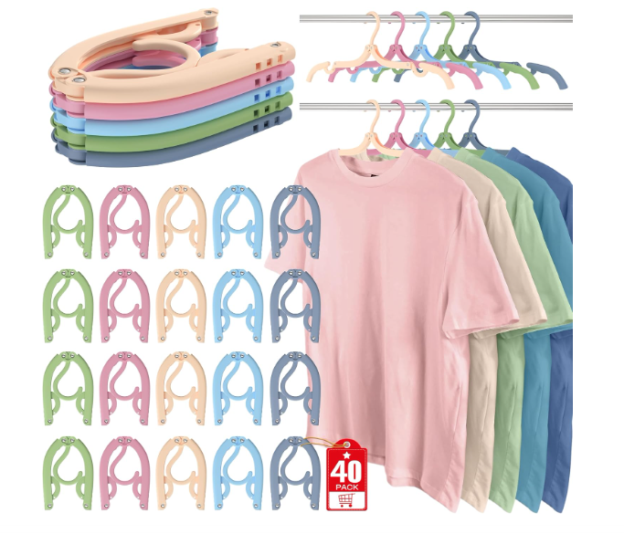 40 Pcs Travel Hangers Portable Foldable Travel Hanger Organizer, Plastic Cruise Essentials Clothes Drying Rack Folding Hangers for Camping Flying RV Europe Vacation Essentials Suitcase, Multi