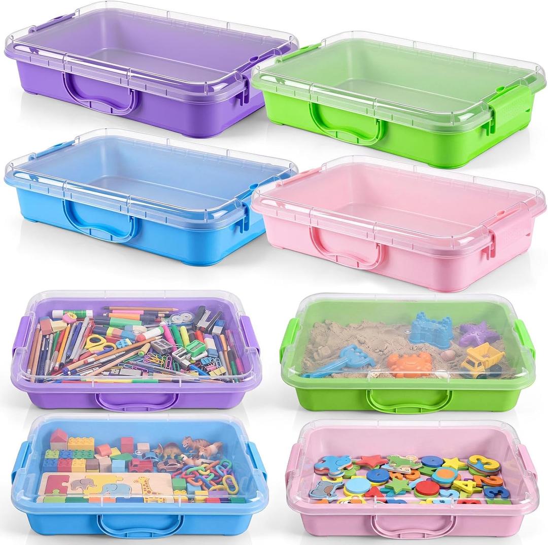 Junkin 8 Pcs 6.3Qt Sensory Bin Sand Tray with Lid for Toddlers, Multicolor, 13.5 x 9 x 3 inches