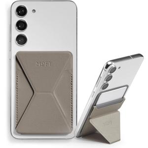 MOFT Phone Stand, Adhesive Card Holder Fits 2-3 Cards, Slim & Portable Leather Phone Wallet, 2 Viewing Angles, RFID Blocking, Compatible with iPhone, Galaxy and Most Smartphones - Taupe