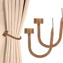KAMANINA Curtain Holdbacks for Wall, Wood Grain Curtain Hooks Wall Mounted, Curtain Tiebacks Holders for Drapes, Modern Cap Finials (2 Pack)