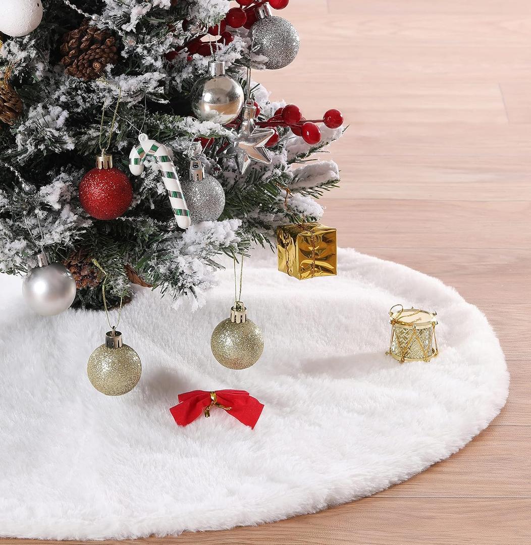 White Tree Skirts 24 Inches Plush Christmas Tree Skirt Small Faux Fur Tree Mats for Small Trees Xmas Party Holiday Decorations