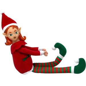 The Original Elf 12" Plush Christmas Elf Doll  Poseable Shelf Sitter with Flexible Dangling Legs  Perfect for Christmas Decorations, Toy Elf for Kids, Mini Elves, and Tree Topper (Girl)