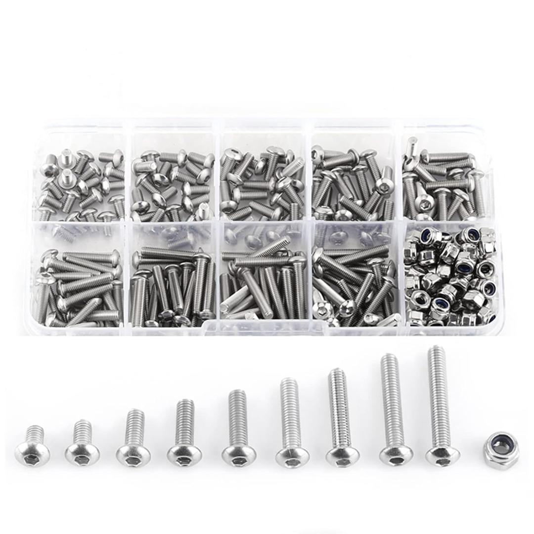 M3 Bolts and Nuts Set Stainless Steel Hex Socket Button Head Screws and Locknuts Assortment Kit