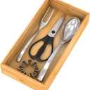 Drawer Organizer Utensil Holder for Kitchen, Small Wood Silverware Storage Organizer, Stackable Box Tray for Cutlery, Flatware, Bathroom Countertop Caddy for Makeup, Jewelry(12"6"2.5")