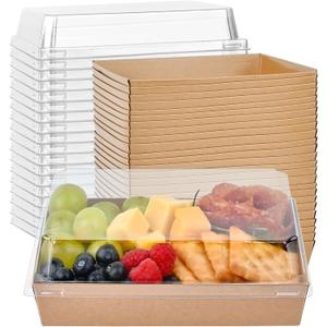 Ocmoiy 7x5 Inch Charcuterie Boxes with Clear Lids, 50 Pack Paper Bakery Boxes with Window, Disposable Take Out Food Containers for Sandwiches, Strawberries, Cookies, Cupcakes (Brown)