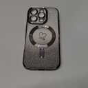 Bonoma Compatible with iPhone 16 Pro Case Support for MagSafe, Plating Heart Glitter Magnetic 2* Screen Protector TPU Camera Protection Back Cover for Girls Women -Black