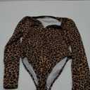 Milumia Women's Leopard Print Zipper Front Long Sleeve Bodysuit Y2k Leotard Tops Size Large  No Tag