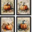2 x JXREQ Vintage Pumpkin Fall Decorations Wall Art for Home Kitchen Living Room Bathroom Bedroom, Retro Pumpkins Wall Art Posters for Harvest Thanksgiving Decorations Set of 4, 8x10 Inch Unframed