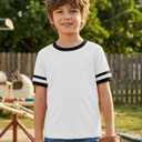 ZDC Boys Short Sleeve T Shirts 2026 Kids Summer Crewneck Color Block Tops Fashion Tees 5-14 Years White