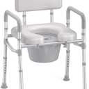 HOMLAND Bedside Commode with Padded Seat and Backrest, Aluminum Commode Toilet with Bucket, Easy Cleaning Portable Toilet for Adults and Seniors, 350 lb Capacity Enhanced Crossbar