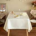 GLORY SEASON Textured Tablecloth Waterproof Spillproof Lace Trim Rectangle Jacquard Fabric Table Cloth, Kitchen Dinning Tabletop Decoration, Round Table Cover for Outdoor Use 60x102 Inch, Ivory White