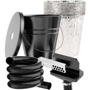 Rear Grease Drainage System for Blackstone Grease Catcher, Upgraded Grease Trap Funnel with Larger Silicone Hose, Removable Magnetic Grease Gate, Grease Bucket W/Lid, 12-Pack Foil Bucket Liners