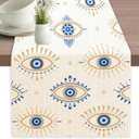 Evil Eye Pattern Table Runner Dresser Scarves Seasonal Linen Tablerunner for Indoor Outdoor Kitchen Home Party Holiday Dining Table Decor 13 X 70 Inch