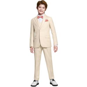 Marvelous World Boys' Formal Slim Fit Suit Set, Adjustable Waist (16, Beige)