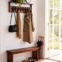 Wooden Coat Rack Wall Mount with Shelf, Heavy Duty Entryway Organizer with 8 Hooks,Coat Hooks Hanger for Coats, Hats, Bags & Towels, Walnut Wall Hanger for Hallway, Bedroom, Kitchen (8 Hooks)