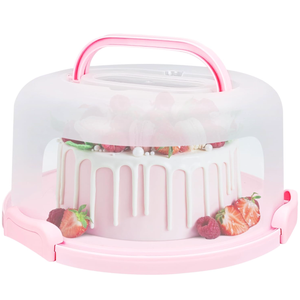 RTUDOPUYT Cake Carrier with Lid and Handle, Fit 10’’ Cake Stand with Lid, Cake Transport Storage Container, Cake Containers Cover Stand with Lids, 3 Secure Side Closures (Pink)