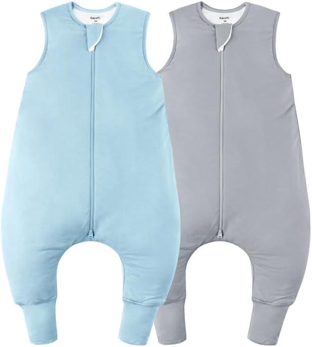 EasyFi Rayon Made From Bamboo Sleep Sack 12-24 Months 1.0 Tog Ultra Soft Toddler Sleep Sack 1t-2t with Feet 2-Way Zipper Unisex Baby Sleeping Bag with Legs Baby Wearable Blanket (2 Pack) - Blue & Gray