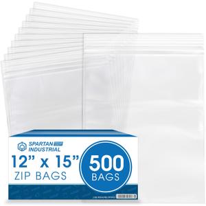 Spartan Industrial - 12 X 15 (500 Count) 2 Mil Clear Reclosable Zip Plastic Poly Bags with Resealable Lock Seal Zipper