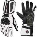 Winter Motorcycle Gloves Leather Warm Riding Gloves Waterproof with Touchscree Carbon Fiber Shell for Motorbike ATV MTB (Medium, white)