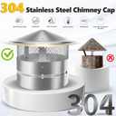 9 Inch Chimney Cap, 9" Stainless Steel Cone Top Chimney Cap with Screen, Adjustable and Reinforced Chimney Cap, Chimney Cover for Vents,Round Rain Cap for All-Round Chimney Protection