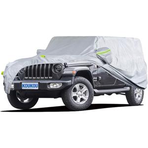 KouKou 6 Layers SUV Car Cover Waterproof All Weather, Universal Fit for Jeep Wrangler Unlimited JK JL/Commander, Subaru Outback, Cadillac SRX etc, Outdoor Sun UV Dust Protection. (181 to 190 inches) (silver)
