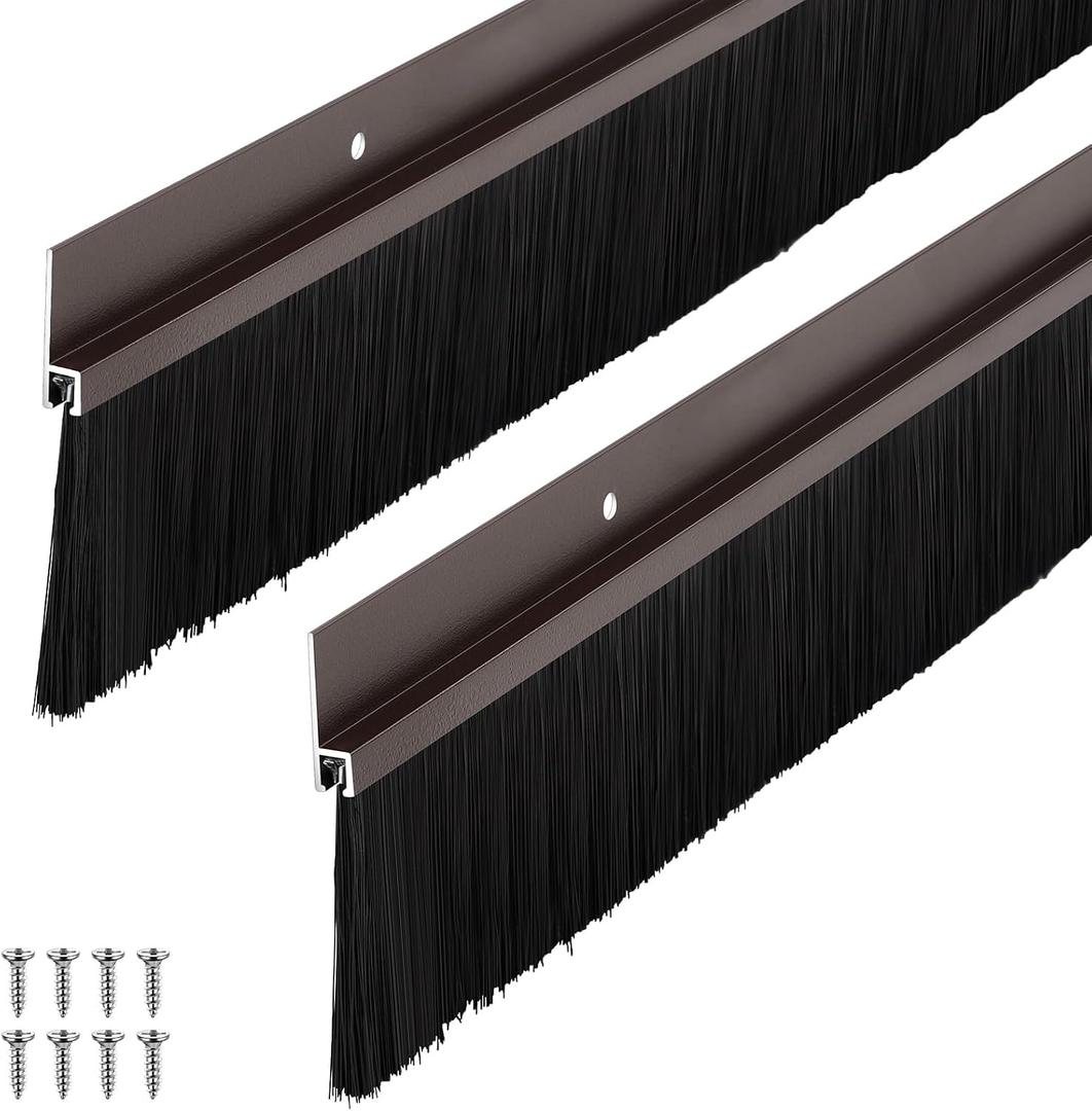 Door Sweep Brush Aluminum, 1 x 48 Inch, Brown, 2 Set